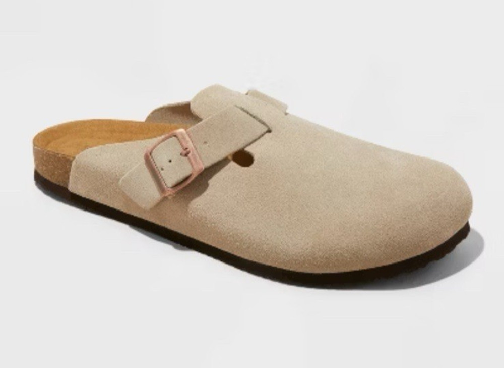 Mens Suede Clogs Tan Taupe Buckle Boston Slides 11 M Goodfellow & Co Arthur
